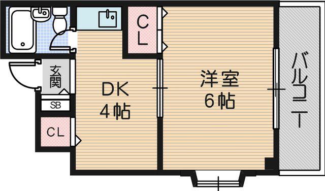 プレアール大物駅前(1DK/2階)の間取り写真