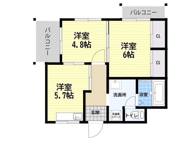 S.FIELD東難波(2DK/3階)の間取り写真
