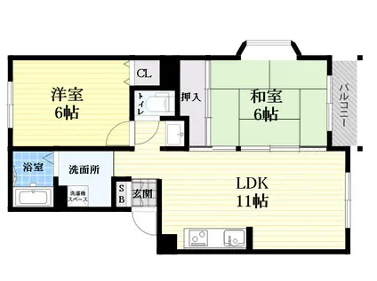 カーサエステ(2LDK/3階)の間取り写真
