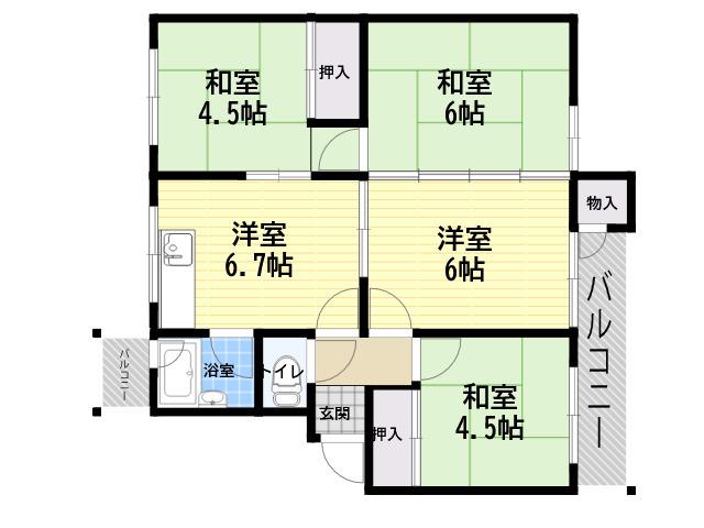 杭瀬団地21号棟(4DK/3階)の間取り写真