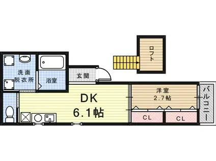 KTIレジデンス武庫川2(1DK/3階)の間取り写真