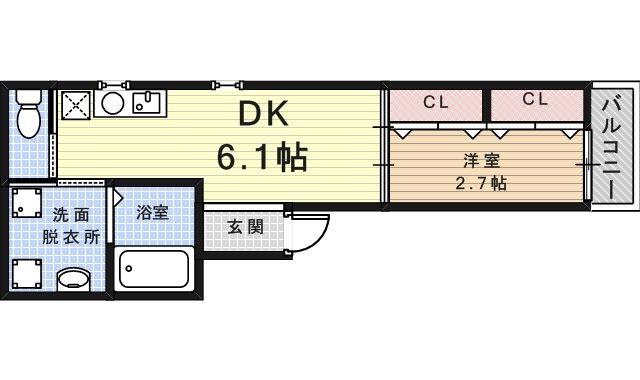 KTIレジデンス武庫川2(1DK/2階)の間取り写真