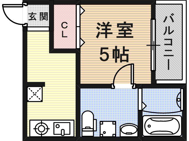 プログレス尼崎(1K/1階)の間取り写真
