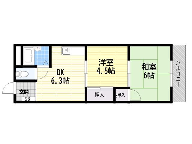 ノース大庄(2DK/3階)の間取り写真
