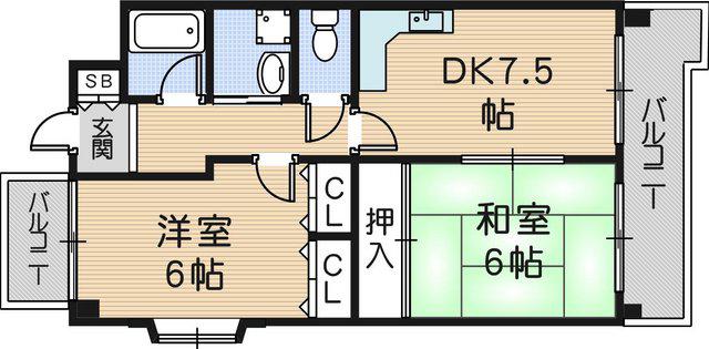 ガゼル藤沢(2DK/2階)の間取り写真