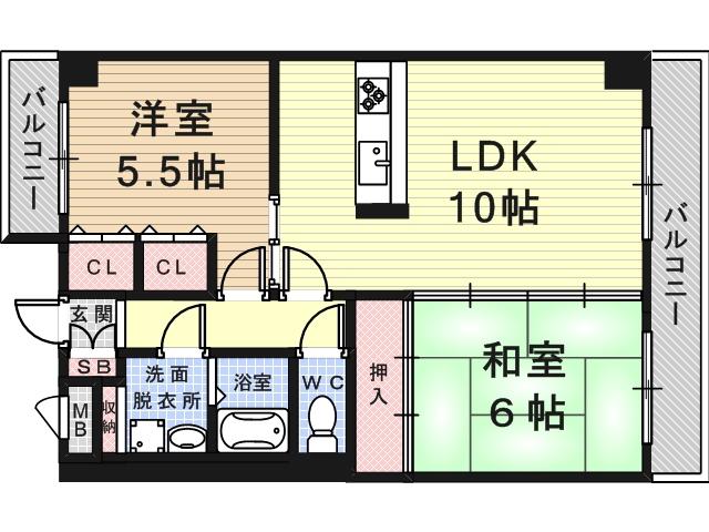 パシフィックイン(2LDK/4階)の間取り写真