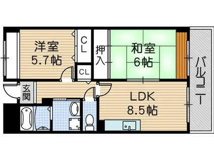 アフィニティ東難波(2LDK/2階)の間取り写真