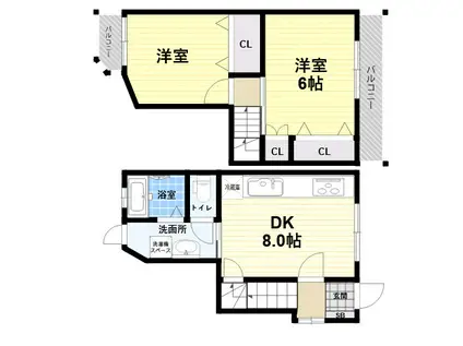 コーポラス小寺Ⅲ(2LDK/2階)の間取り写真