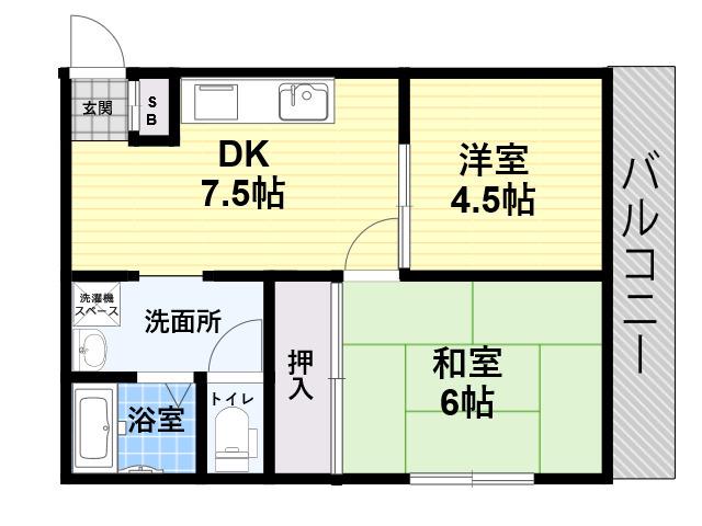 西桜木ハイツ(2DK/2階)の間取り写真