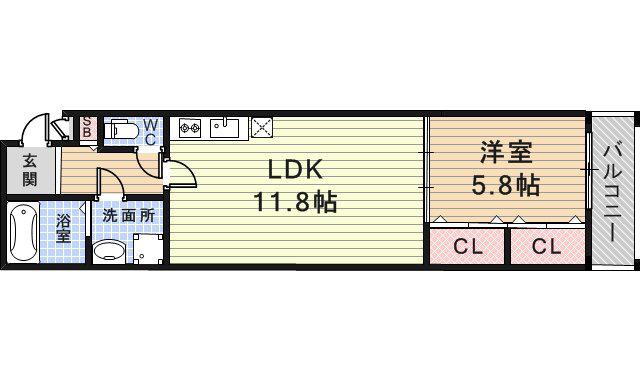 フジパレス尼崎宮内町イースト(1LDK/1階)の間取り写真
