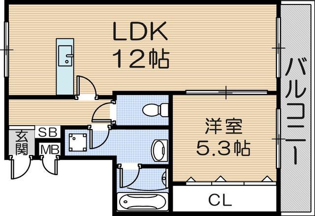 フロントリバー東難波(1LDK/3階)の間取り写真
