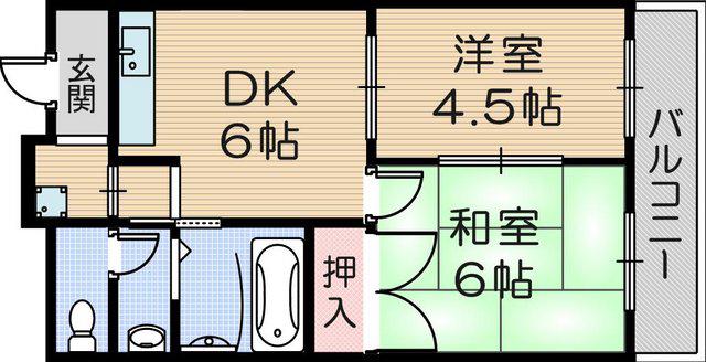 グランデージ元浜(2DK/3階)の間取り写真