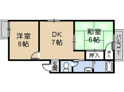 クリスタル武庫川(2DK/2階)の間取り写真