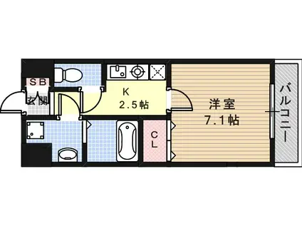 ディーズコート南新町(1K/7階)の間取り写真