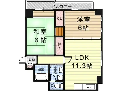 YSコート蘭びっく(2LDK/4階)の間取り写真