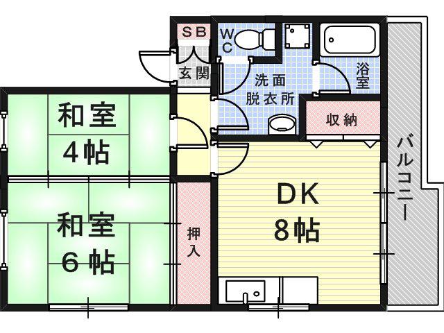 ハイツトマ(2DK/2階)の間取り写真