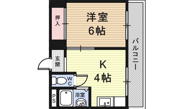 竹馬ビル(1DK/5階)の間取り写真