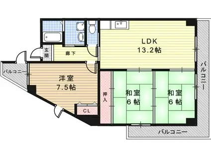 オーブたちばな(3LDK/3階)の間取り写真