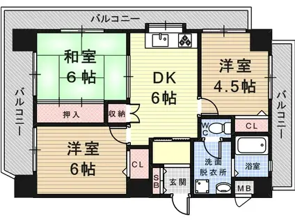 シャトー長洲(3DK/5階)の間取り写真