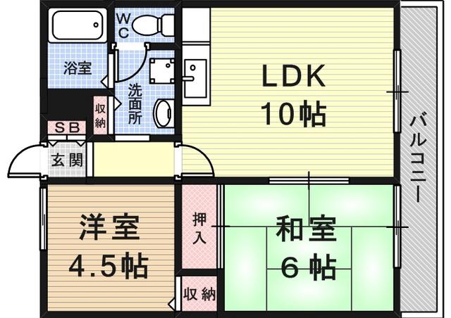 ジュネス西難波(2LDK/2階)の間取り写真