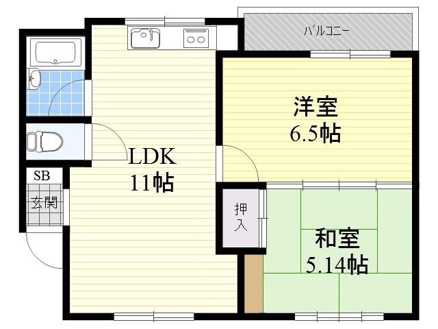 長洲ホワイトパレス1号館(2LDK/4階)の間取り写真