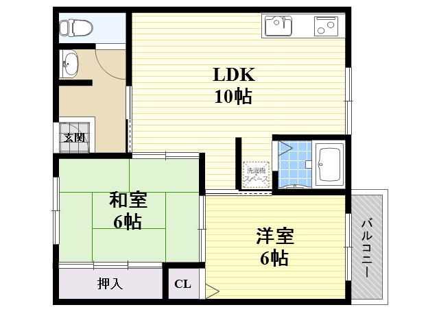 第2カシノハイツ(2LDK/4階)の間取り写真