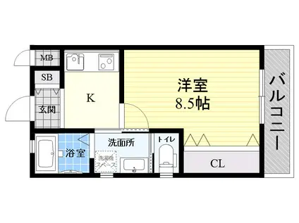 リトルグリーン西本町北通(1K/2階)の間取り写真