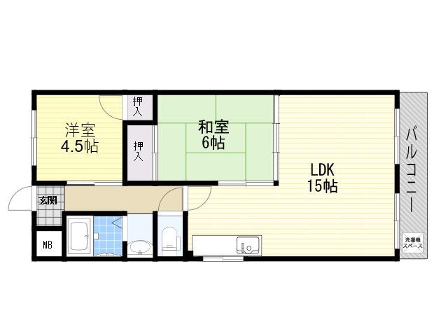 リバーハイツ小花(2LDK/2階)の間取り写真