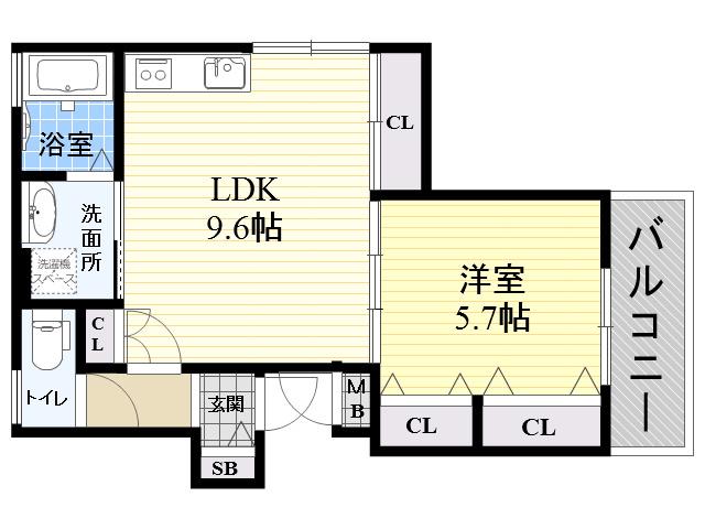 クリエオーレ大物町(1LDK/2階)の間取り写真