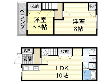阪神本線 大物駅 徒歩4分 2階建 築57年(2LDK)の間取り写真