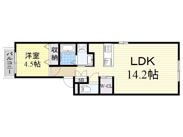 ブロンテ西難波(1LDK/2階)の間取り写真