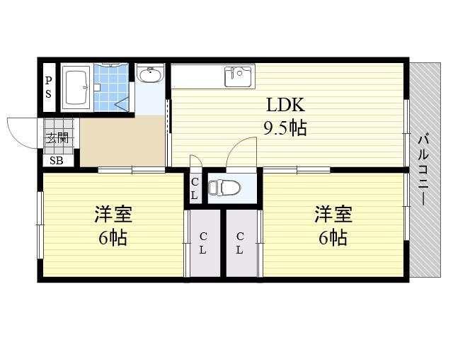 グランツ武庫川(2LDK/2階)の間取り写真