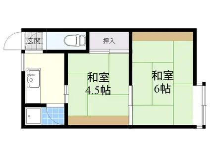 武庫ハイマB棟(2K/1階)の間取り写真