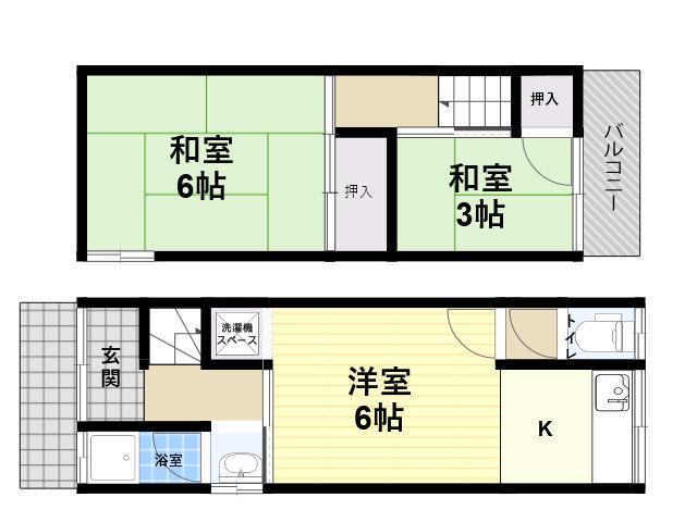 大庄北5丁目テラスハウス(2DK)の間取り写真