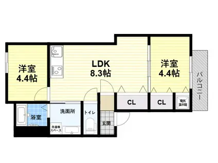 パルティール武庫川(2LDK/3階)の間取り写真