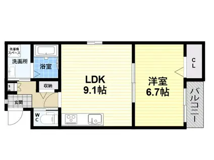 カンナリザイア(1LDK/2階)の間取り写真
