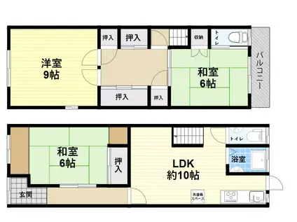 阪神本線 出屋敷駅 徒歩9分 2階建 築70年(3LDK)の間取り写真