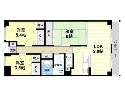 ベレッツァ芦屋Ⅲ(3LDK/1階)の間取り写真