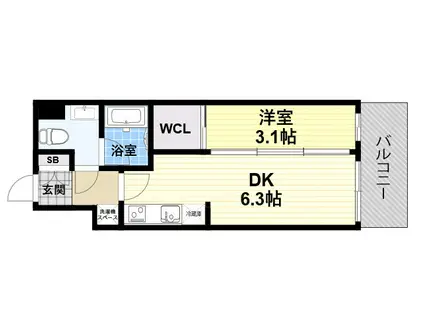 ヴェール尼崎城(1LDK/2階)の間取り写真