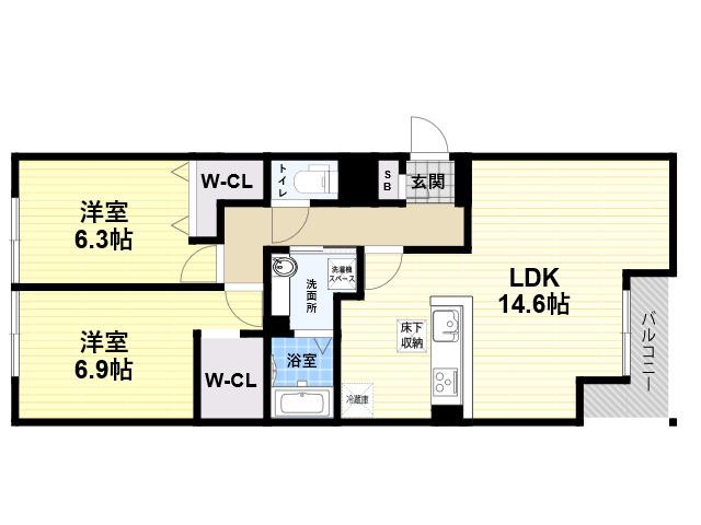 JR東海道・山陽本線 立花駅 徒歩4分 3階建 築3年(2LDK/2階)の間取り写真
