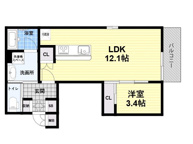 リファインド武庫川2(1LDK/2階)の間取り写真