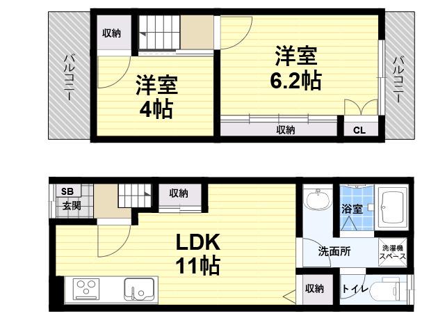 阪神本線 大物駅 徒歩6分 2階建 築49年(2LDK)の間取り写真