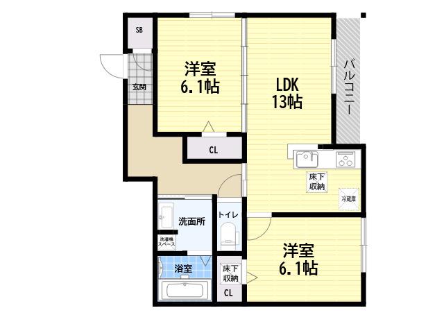FIELD COURT(2LDK/2階)の間取り写真