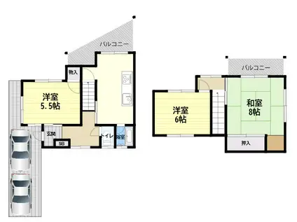 阪神本線 武庫川駅 徒歩10分 2階建 築45年(3DK)の間取り写真