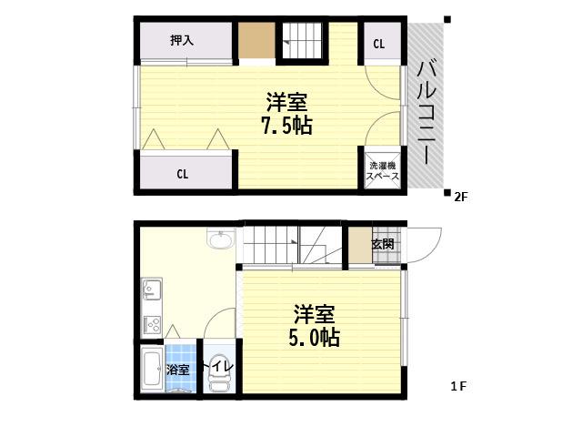 阪神本線 出屋敷駅 徒歩16分 2階建 築50年(2DK)の間取り写真