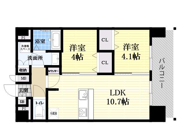 プレリス尼崎レーネヴィア(2LDK/10階)の間取り写真