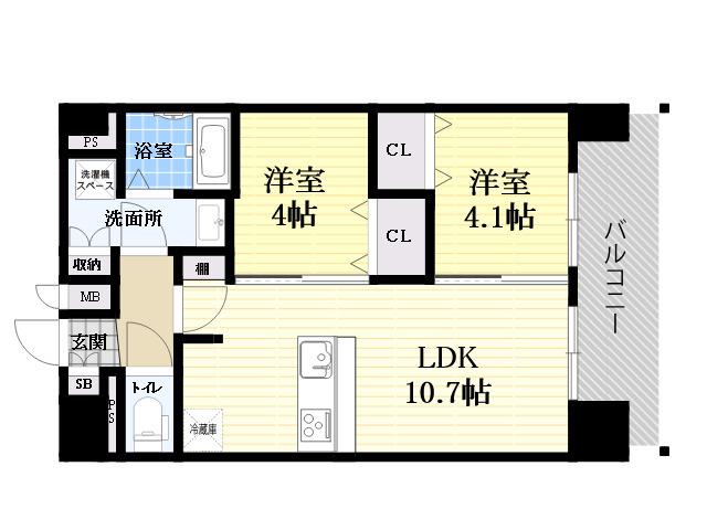 プレリス尼崎レーネヴィア(2LDK/10階)の間取り写真