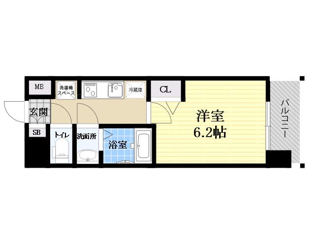 プレリス尼崎レーネヴィア(1K/2階)の間取り写真