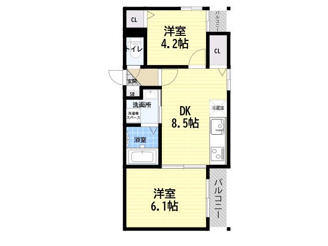 THE RESIDENCE 大庄西町(2DK/2階)の間取り写真