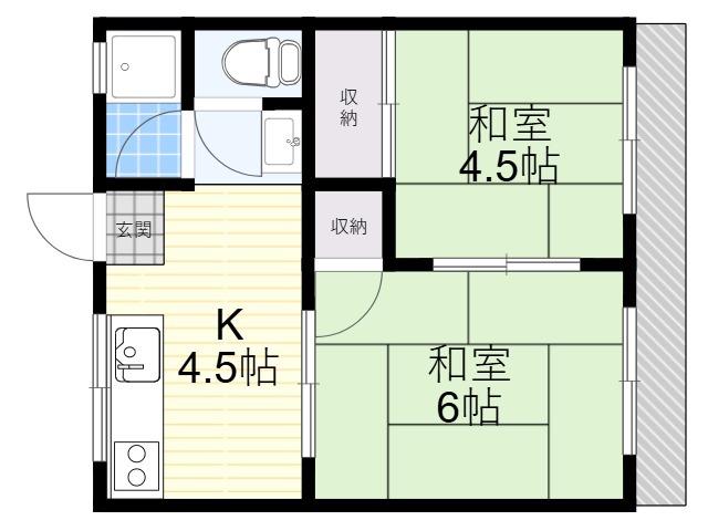 国松ハイツ1号館(2K/2階)の間取り写真